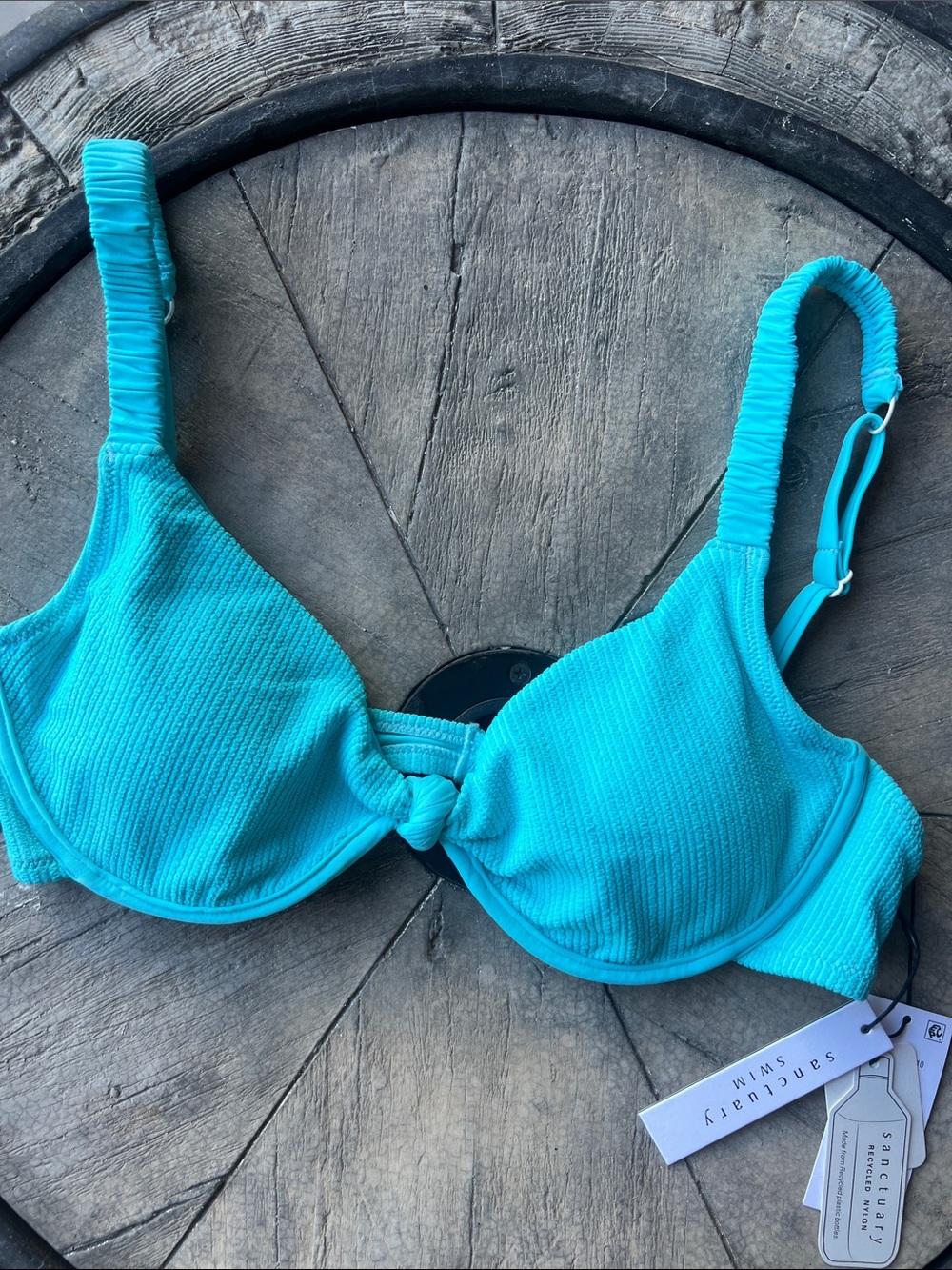 Sanctuary Turquoise Underwire Bikini Top with Center Knot Size DD B46
